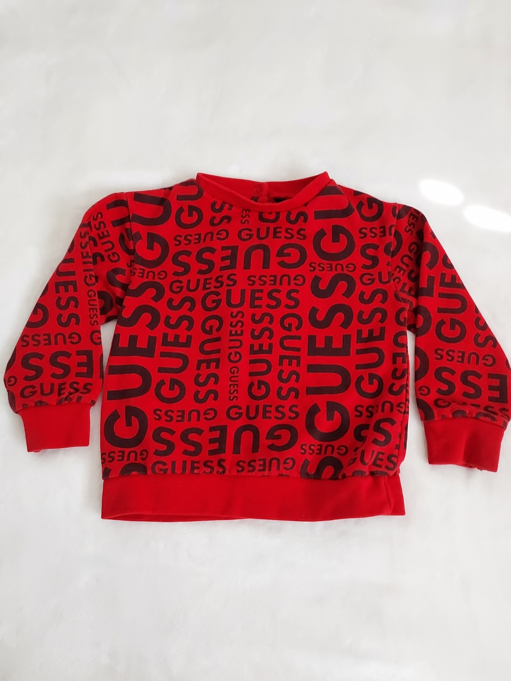 Guess 24mo Baby Bold All Over Red & Black Logo Sweatshirt Chic Luxury
